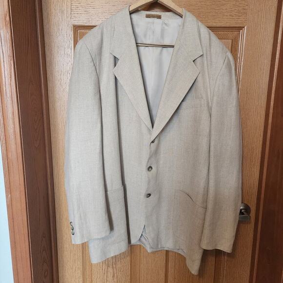 Cellini Linea Uomo Men's 100% Linen Blazer Sport Coat Lightweight Tan Coat Lined - Picture 1 of 16
